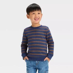Toddler Boys' Striped Fleece Crew Neck Sweatshirt - Cat & Jack™ Navy Long Sleeve